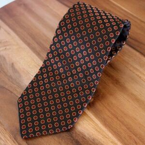 Toni Gard Silk Neck Tie Black Red Gold Polka Dot Circle Pattern 58" Necktie